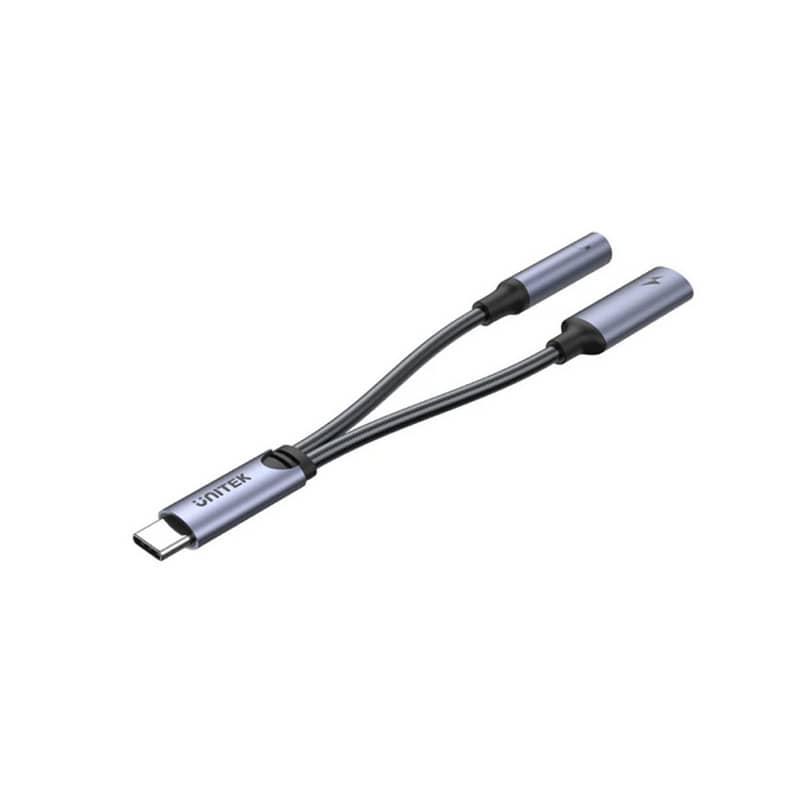 Unitek M205A USB-C 2 合 1 AUX 3.5mm 立體聲音訊及USB-PD充電分配器