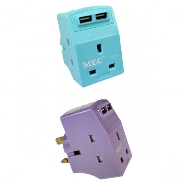MEC 3 Socket and 2 USB three-pin plug (Blue / Purple)
