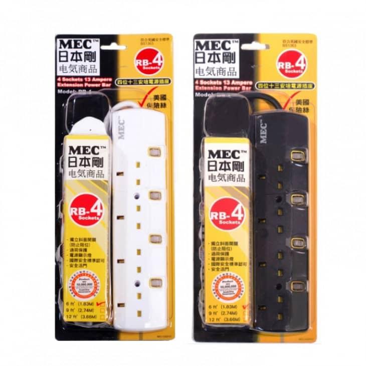 MEC 4 Socket Powerbar w/Independent Switch (6 FEET) (BLK / WH)