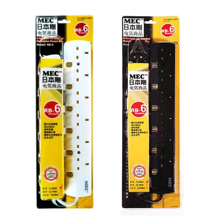 MEC 6 Socket Power Bar w/Independent Power Switch (6 FEET) (BLK / WH)