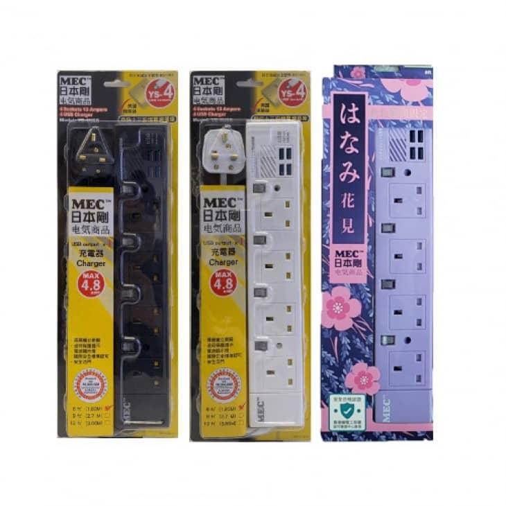 MEC 4 Socket Power Bar w/4 USB Charging Port (4.8A) (6") (PP/BLK/WH)